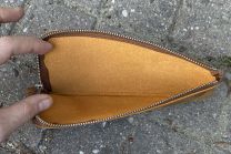 GALEN LEATHER SLIP-N-ZIP 4 SLOTS ZIPPERED PEN POUCH - CRAZY HORSE BROWN