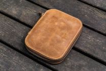 GALEN LEATHER ZIPPERED 10 SLOTS PEN CASE - CRAZY HORSE BROWN