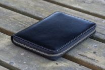 GALEN LEATHER ZIPPERED 5 SLOTS PEN CASE - BLACK