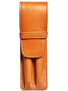 Aston Leather Two Pen Tan Leather Case