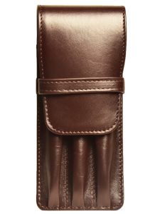 Aston Leather Three Pen Brown Leather Case