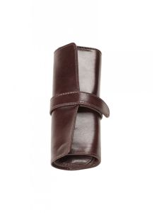 Aston Leather Brown Five Pen Roll Up Case