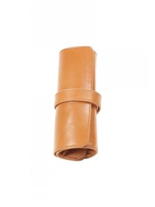 Aston Leather Tan Five Pen Roll Up Case