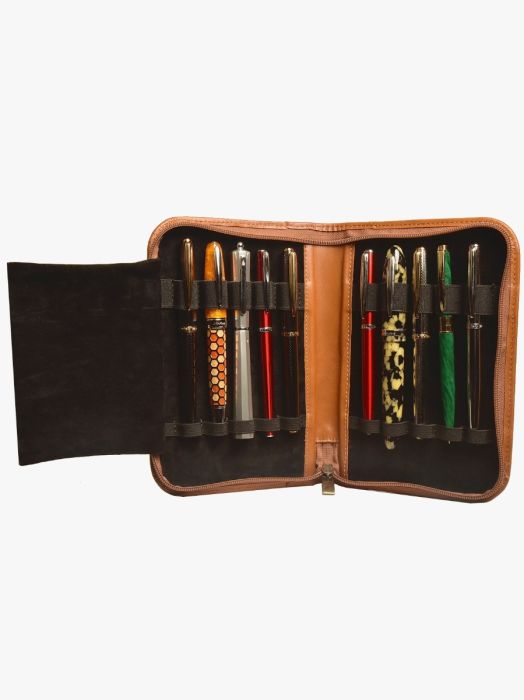 Aston Leather Collector s 10 Pen Case tan